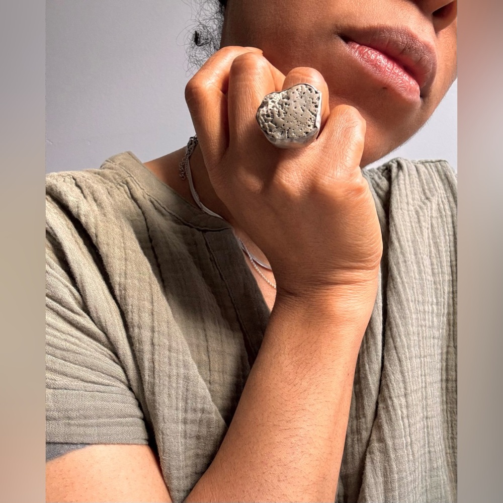 Fossilized Coral and Silver Ring